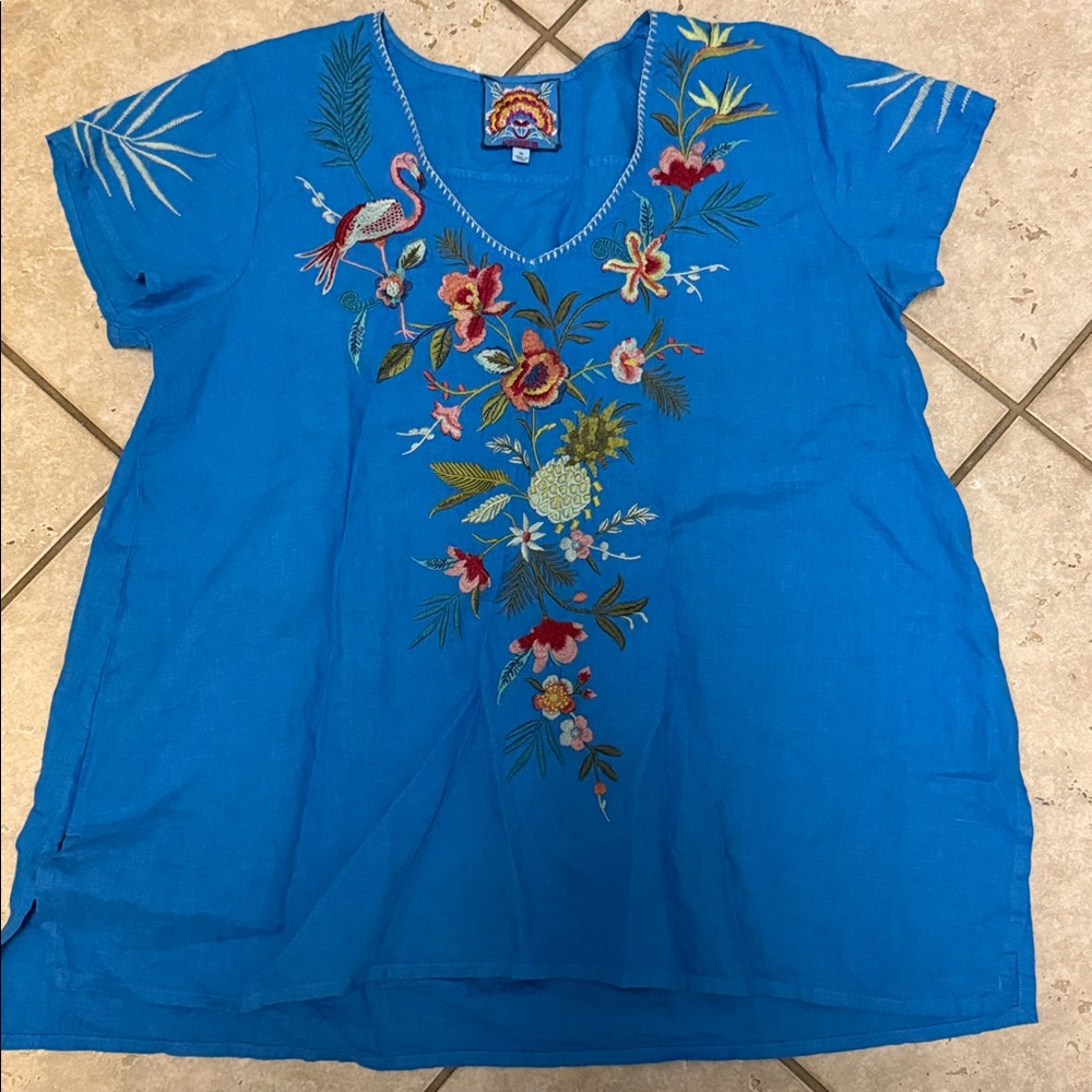 Johnny Was Light Blue Embroidered Tunic